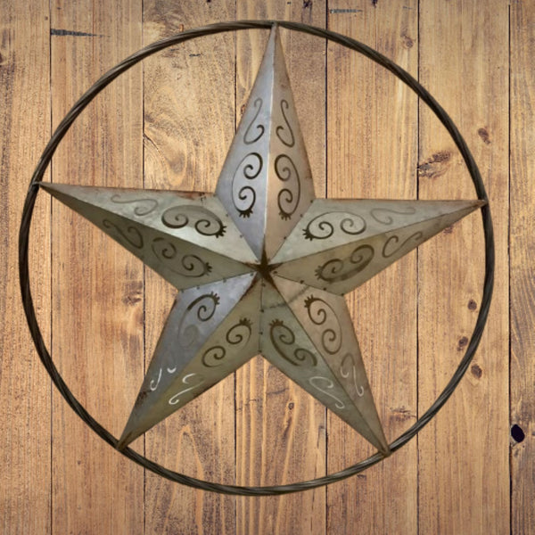 GALVANIZED SCROLL CARVED METAL BARN STAR WALL ART WESTERN HOME DECOR HANDMADE #EH12313