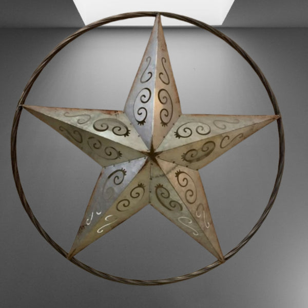 GALVANIZED SCROLL CARVED METAL BARN STAR WALL ART WESTERN HOME DECOR HANDMADE #EH12313