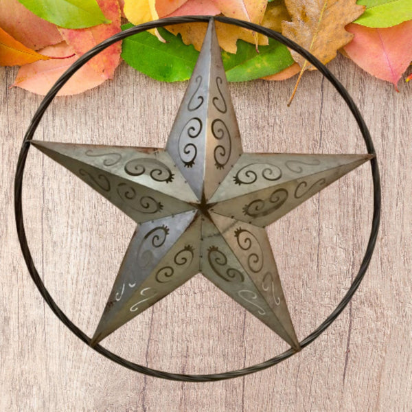 GALVANIZED SCROLL CARVED METAL BARN STAR WALL ART WESTERN HOME DECOR HANDMADE #EH12313