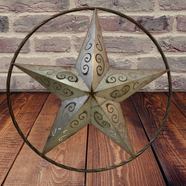 GALVANIZED SCROLL CARVED METAL BARN STAR WALL ART WESTERN HOME DECOR HANDMADE #EH12313