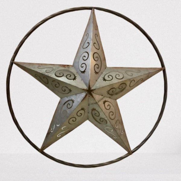 GALVANIZED SCROLL CARVED METAL BARN STAR WALL ART WESTERN HOME DECOR HANDMADE #EH12313
