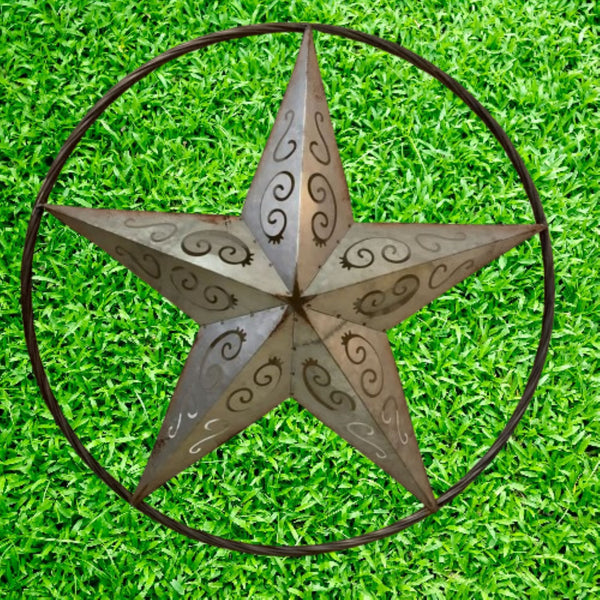 GALVANIZED SCROLL CARVED METAL BARN STAR WALL ART WESTERN HOME DECOR HANDMADE #EH12313