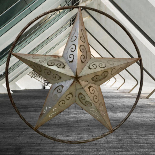 GALVANIZED SCROLL CARVED METAL BARN STAR WALL ART WESTERN HOME DECOR HANDMADE #EH12313