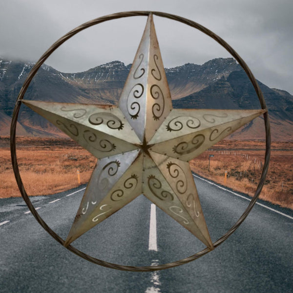 GALVANIZED SCROLL CARVED METAL BARN STAR WALL ART WESTERN HOME DECOR HANDMADE #EH12313