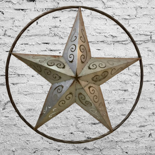 GALVANIZED SCROLL CARVED METAL BARN STAR WALL ART WESTERN HOME DECOR HANDMADE #EH12313
