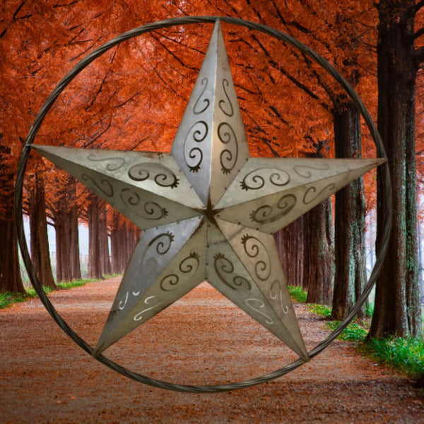 GALVANIZED SCROLL CARVED METAL BARN STAR WALL ART WESTERN HOME DECOR HANDMADE #EH12313