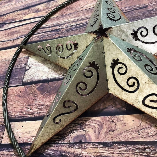 GALVANIZED SCROLL CARVED METAL BARN STAR WALL ART WESTERN HOME DECOR HANDMADE #EH12313