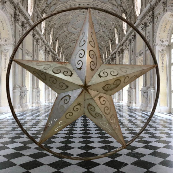 GALVANIZED SCROLL CARVED METAL BARN STAR WALL ART WESTERN HOME DECOR HANDMADE #EH12313