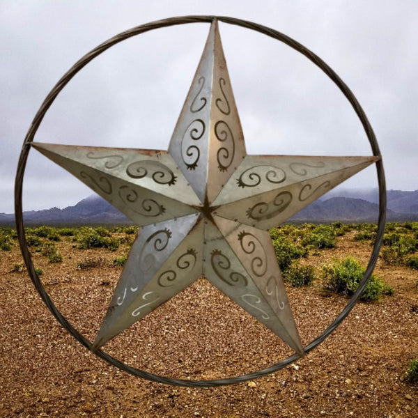 GALVANIZED SCROLL CARVED METAL BARN STAR WALL ART WESTERN HOME DECOR HANDMADE #EH12313