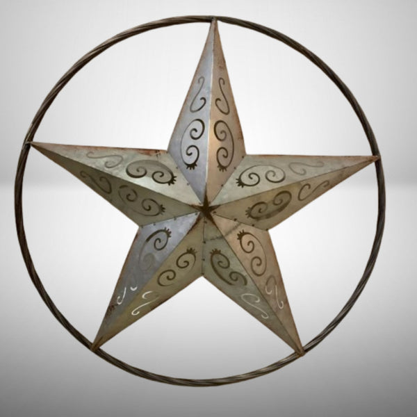 GALVANIZED SCROLL CARVED METAL BARN STAR WALL ART WESTERN HOME DECOR HANDMADE #EH12313