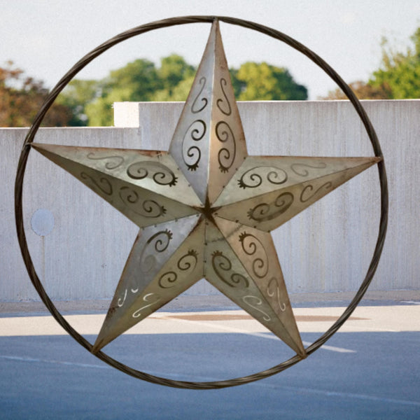 GALVANIZED SCROLL CARVED METAL BARN STAR WALL ART WESTERN HOME DECOR HANDMADE #EH12313