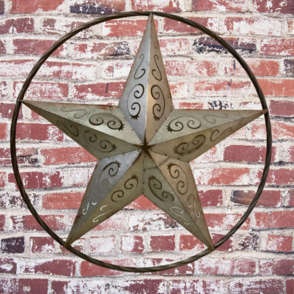 GALVANIZED SCROLL CARVED METAL BARN STAR WALL ART WESTERN HOME DECOR HANDMADE #EH12313
