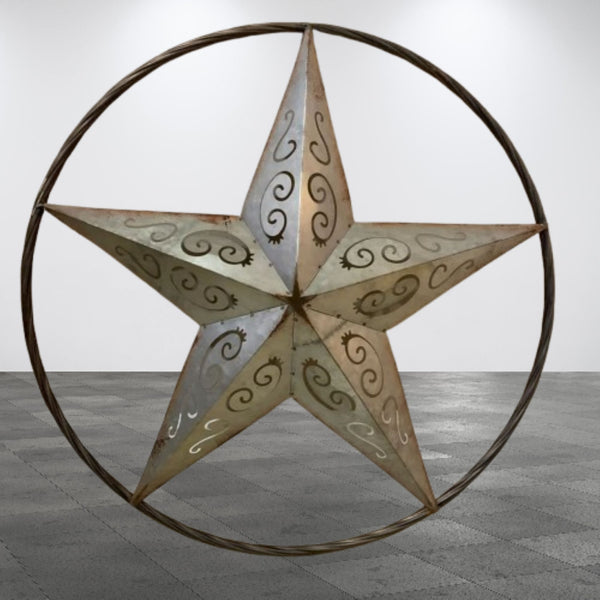 GALVANIZED SCROLL CARVED METAL BARN STAR WALL ART WESTERN HOME DECOR HANDMADE #EH12313