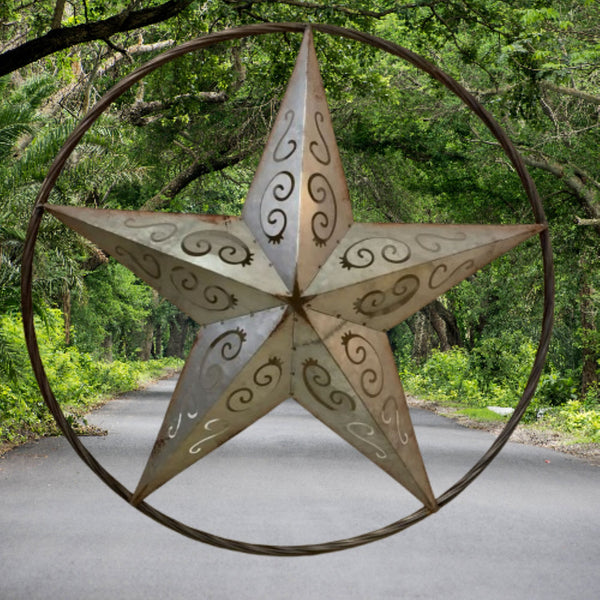 GALVANIZED SCROLL CARVED METAL BARN STAR WALL ART WESTERN HOME DECOR HANDMADE #EH12313