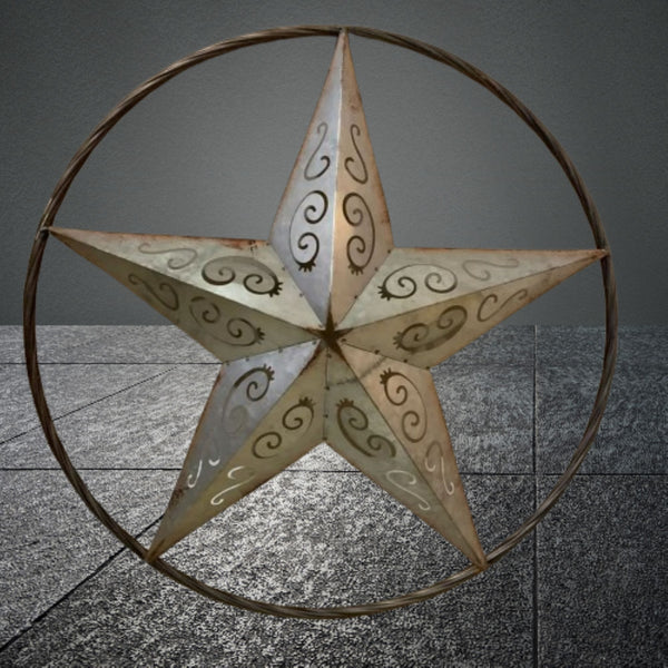 GALVANIZED SCROLL CARVED METAL BARN STAR WALL ART WESTERN HOME DECOR HANDMADE #EH12313