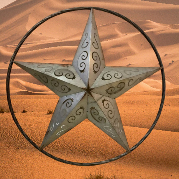 GALVANIZED SCROLL CARVED METAL BARN STAR WALL ART WESTERN HOME DECOR HANDMADE #EH12313