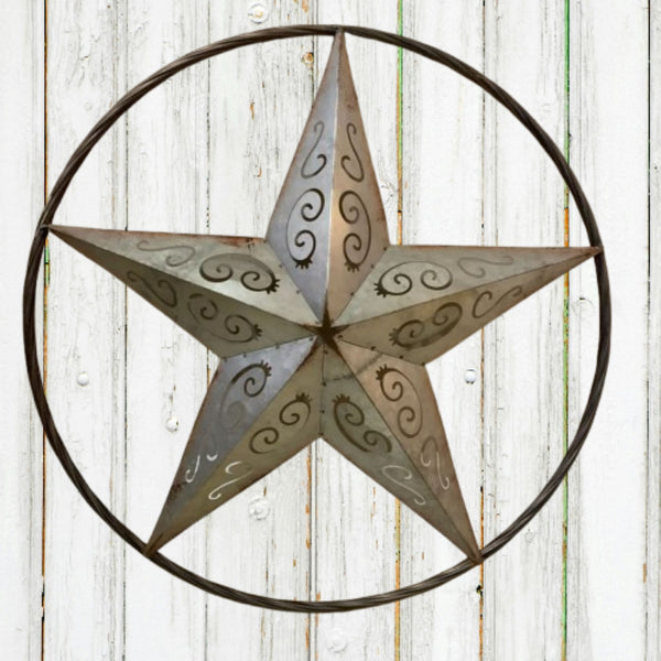 GALVANIZED SCROLL CARVED METAL BARN STAR WALL ART WESTERN HOME DECOR HANDMADE #EH12313