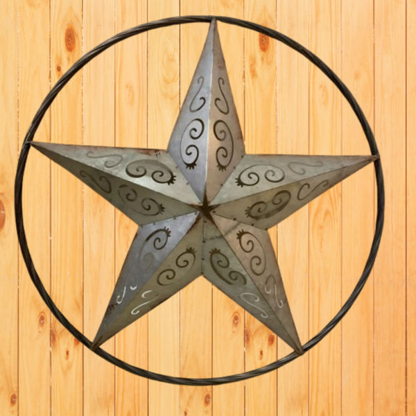 GALVANIZED SCROLL CARVED METAL BARN STAR WALL ART WESTERN HOME DECOR HANDMADE #EH12313