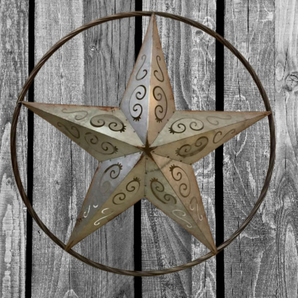 GALVANIZED SCROLL CARVED METAL BARN STAR WALL ART WESTERN HOME DECOR HANDMADE #EH12313