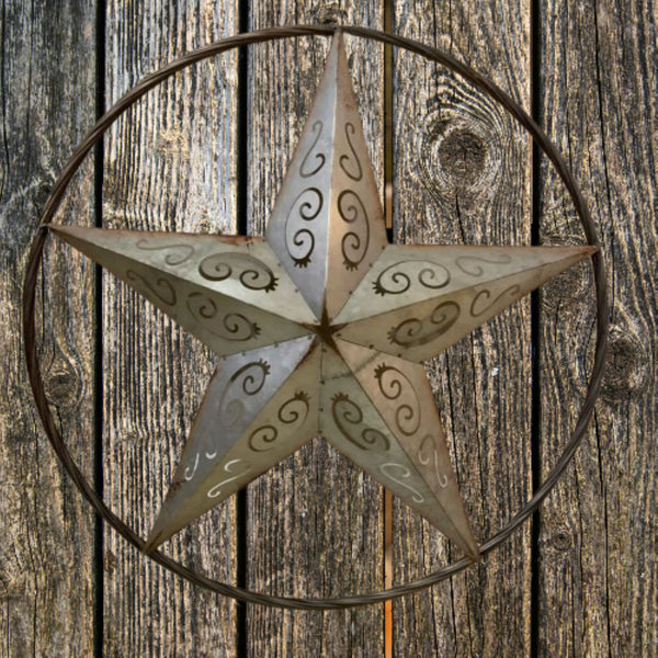 GALVANIZED SCROLL CARVED METAL BARN STAR WALL ART WESTERN HOME DECOR HANDMADE #EH12313