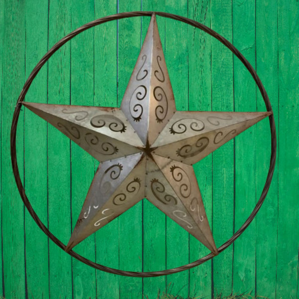 GALVANIZED SCROLL CARVED METAL BARN STAR WALL ART WESTERN HOME DECOR HANDMADE #EH12313