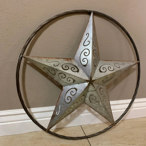 GALVANIZED SCROLL CARVED METAL BARN STAR WALL ART WESTERN HOME DECOR HANDMADE #EH12313