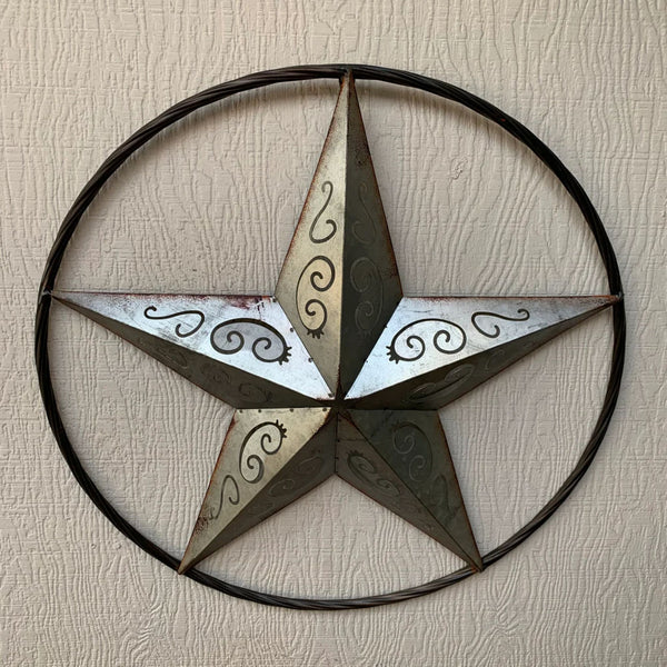 GALVANIZED SCROLL CARVED METAL BARN STAR WALL ART WESTERN HOME DECOR HANDMADE #EH12313