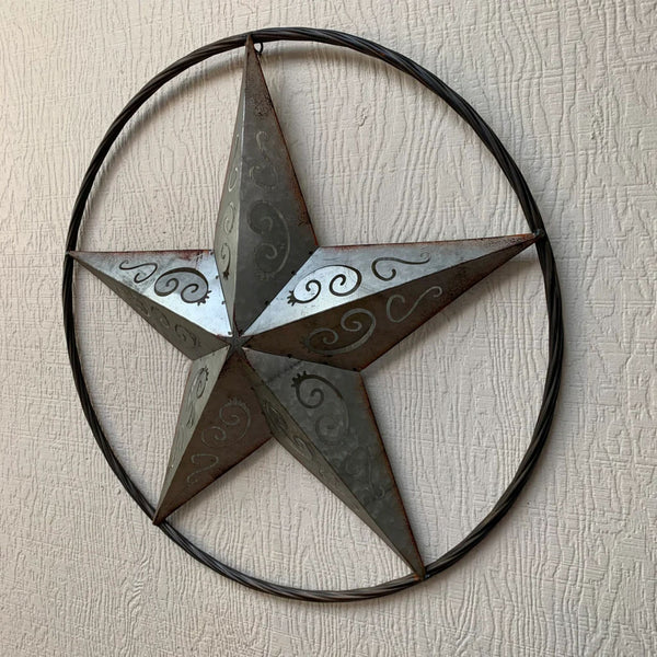 GALVANIZED SCROLL CARVED METAL BARN STAR WALL ART WESTERN HOME DECOR HANDMADE #EH12313