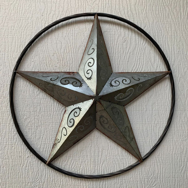 GALVANIZED SCROLL CARVED METAL BARN STAR WALL ART WESTERN HOME DECOR HANDMADE #EH12313