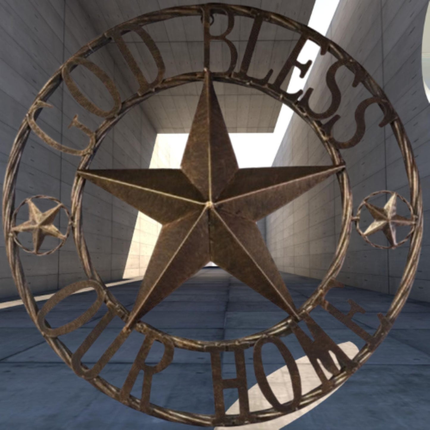 GOD BLESS OUR HOME BARN STAR METAL LONE STAR TWISTED ROPE RING RUSTIC BRONZE WESTERN HOME DECOR HANDMADE #EH12955