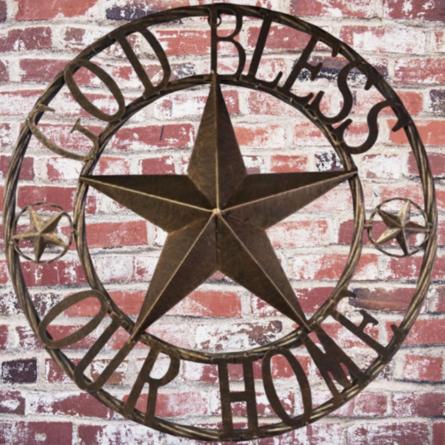GOD BLESS OUR HOME BARN STAR METAL LONE STAR TWISTED ROPE RING RUSTIC BRONZE WESTERN HOME DECOR HANDMADE #EH12955