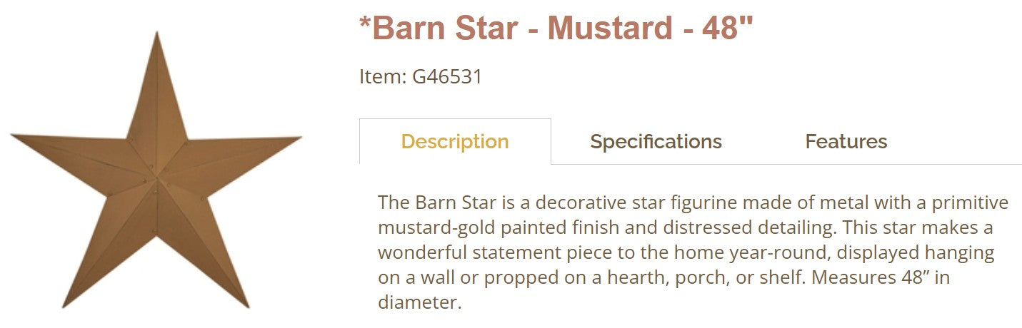 48" MUSTARD STAR KIT ASSEMBLY BARN STAR 5 POINT METAL STAR OF DAVID NO RING WESTERN HOME DECOR 53",72",96" HANDMADE EH13590