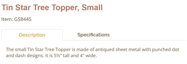 TIN STAR TREE TOPPER SMALL 5.5" CHRISTMAS ORNAMENTS WESTERN HOME DECOR NEW #EH13183