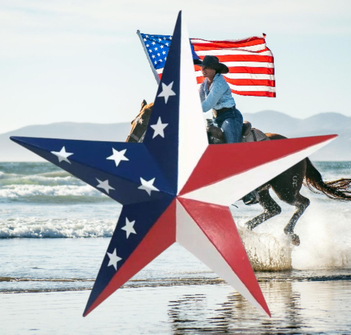 AMERICANA USA FLAG BARN STAR RED WHT BLUE PATRIOTIC METAL STAR HANDMADE 16",24",36" #EH13422