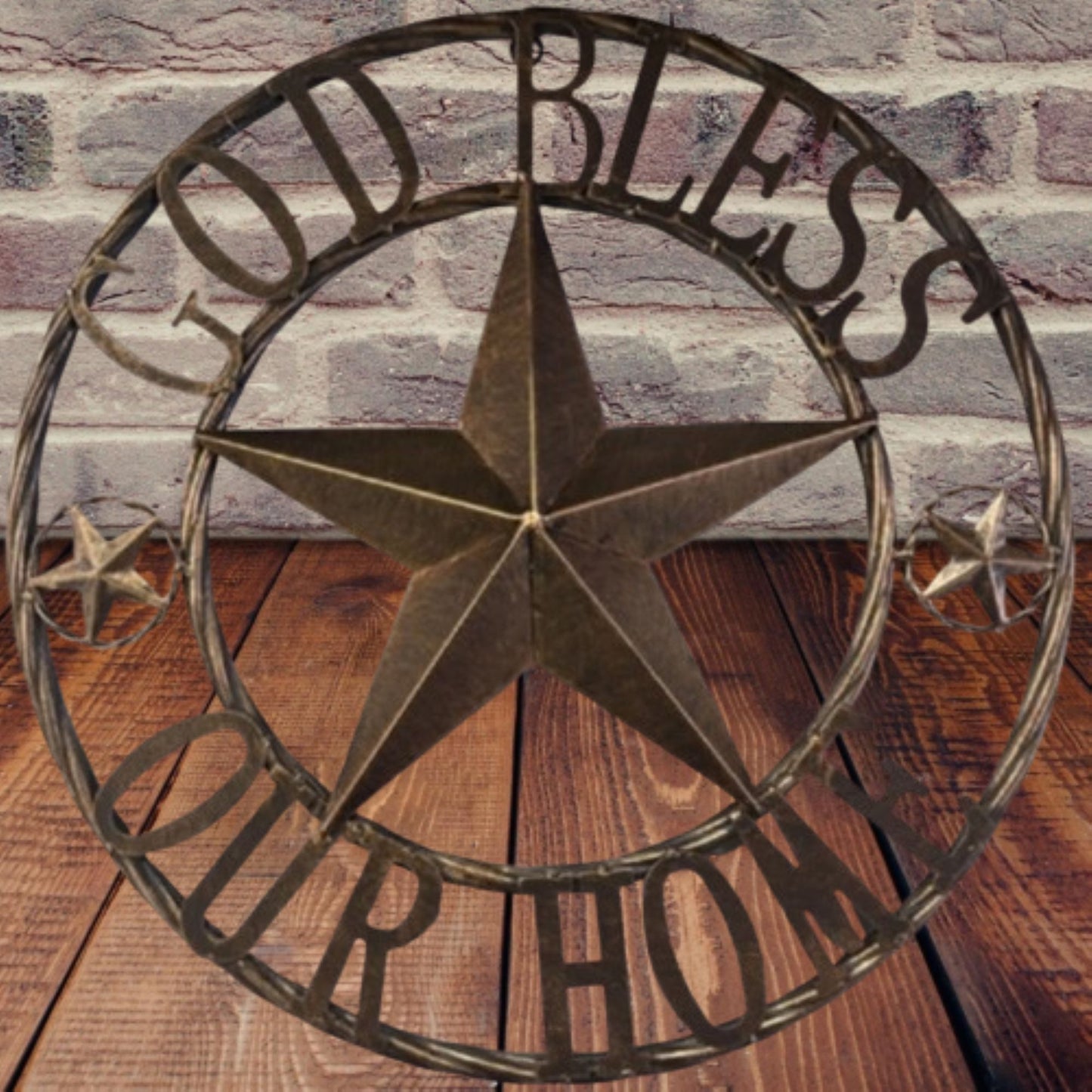 GOD BLESS OUR HOME BARN STAR METAL LONE STAR TWISTED ROPE RING RUSTIC BRONZE WESTERN HOME DECOR HANDMADE #EH12955