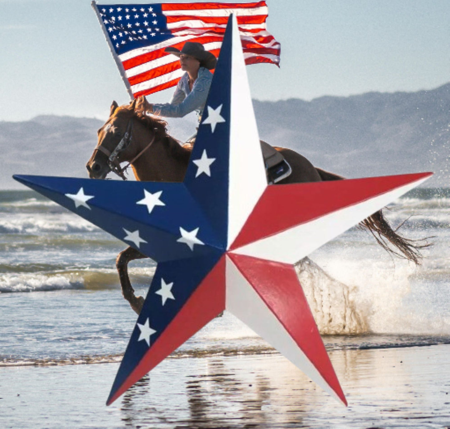 AMERICANA USA FLAG BARN STAR RED WHT BLUE PATRIOTIC METAL STAR HANDMADE 16",24",36" #EH13422