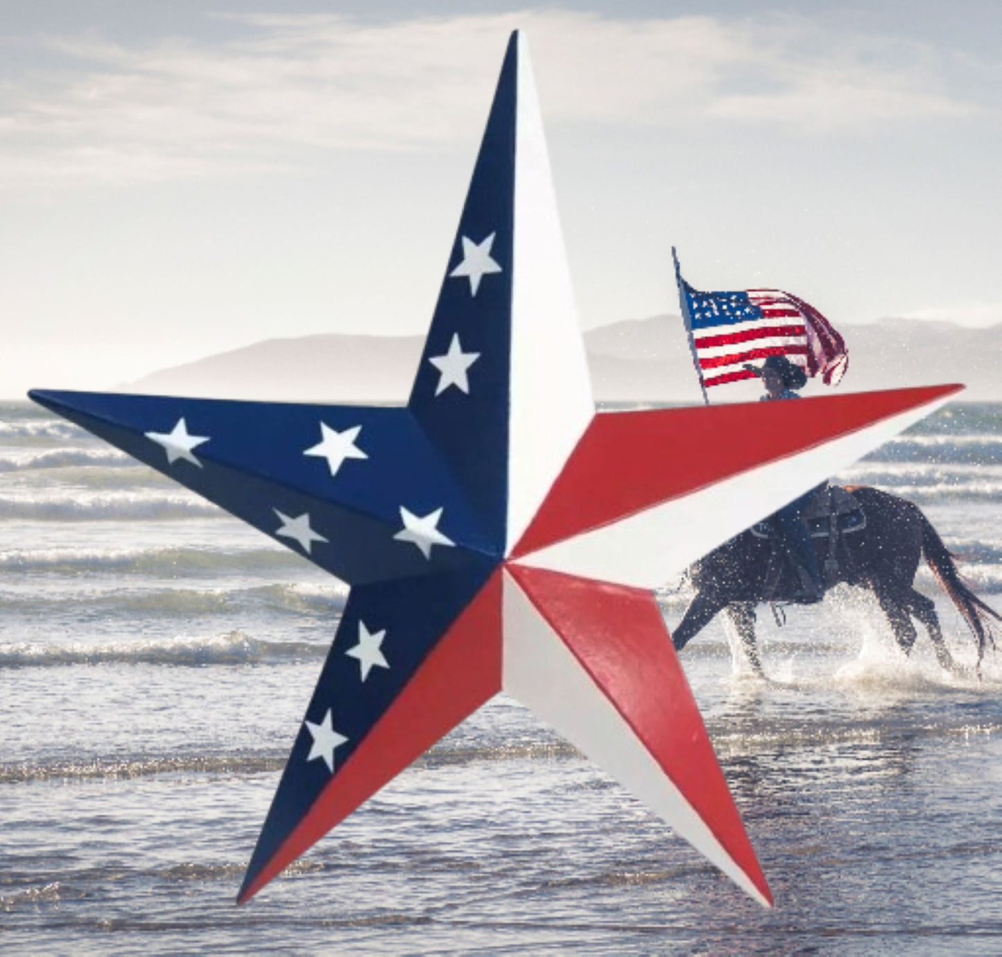 AMERICANA USA FLAG BARN STAR RED WHT BLUE PATRIOTIC METAL STAR HANDMADE 16",24",36" #EH13422