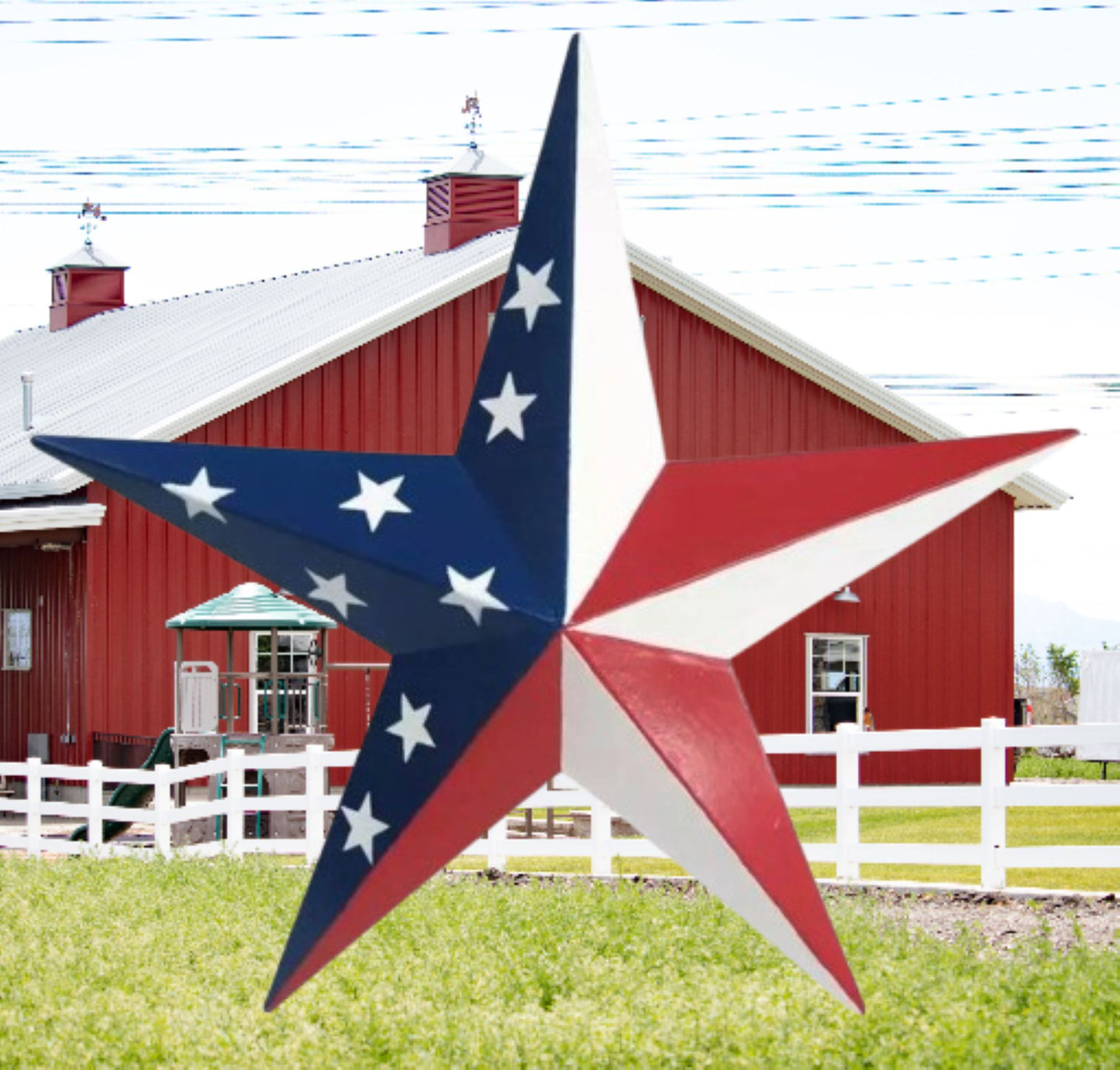 AMERICANA USA FLAG BARN STAR RED WHT BLUE PATRIOTIC METAL STAR HANDMADE 16",24",36" #EH13422