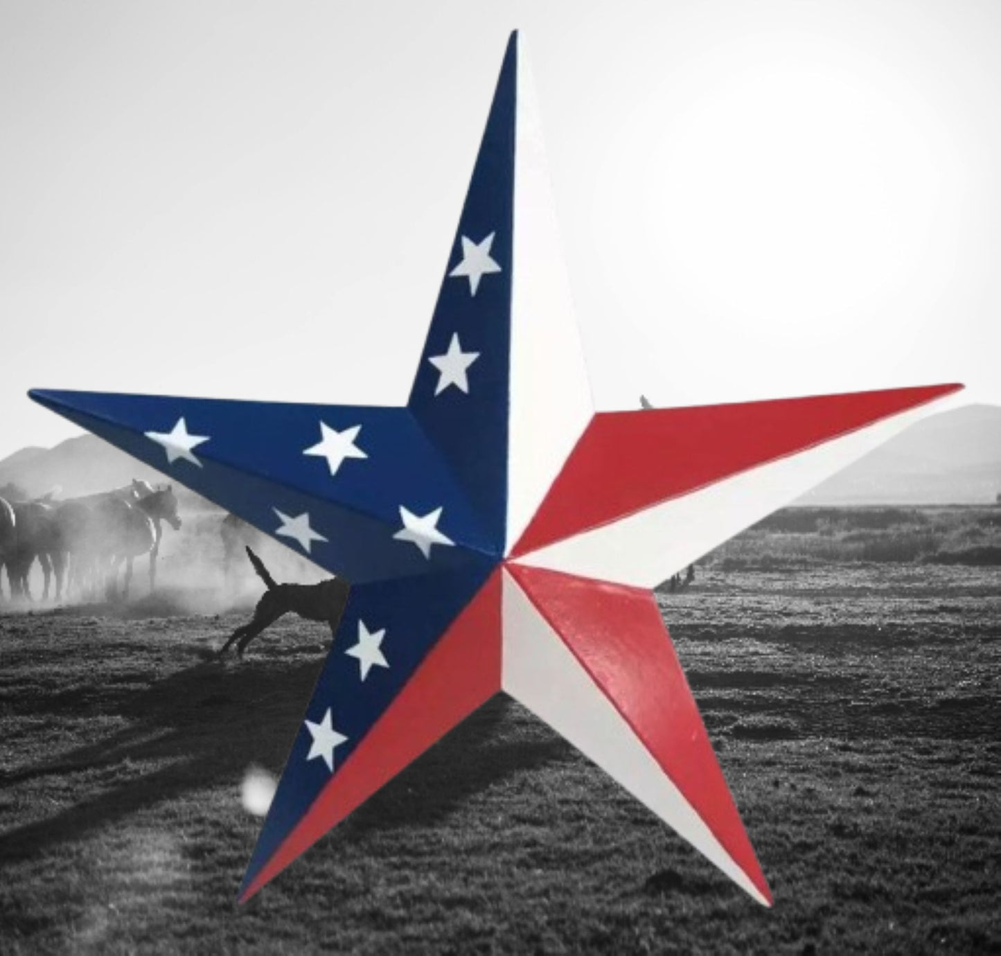 AMERICANA USA FLAG BARN STAR RED WHT BLUE PATRIOTIC METAL STAR HANDMADE 16",24",36" #EH13422