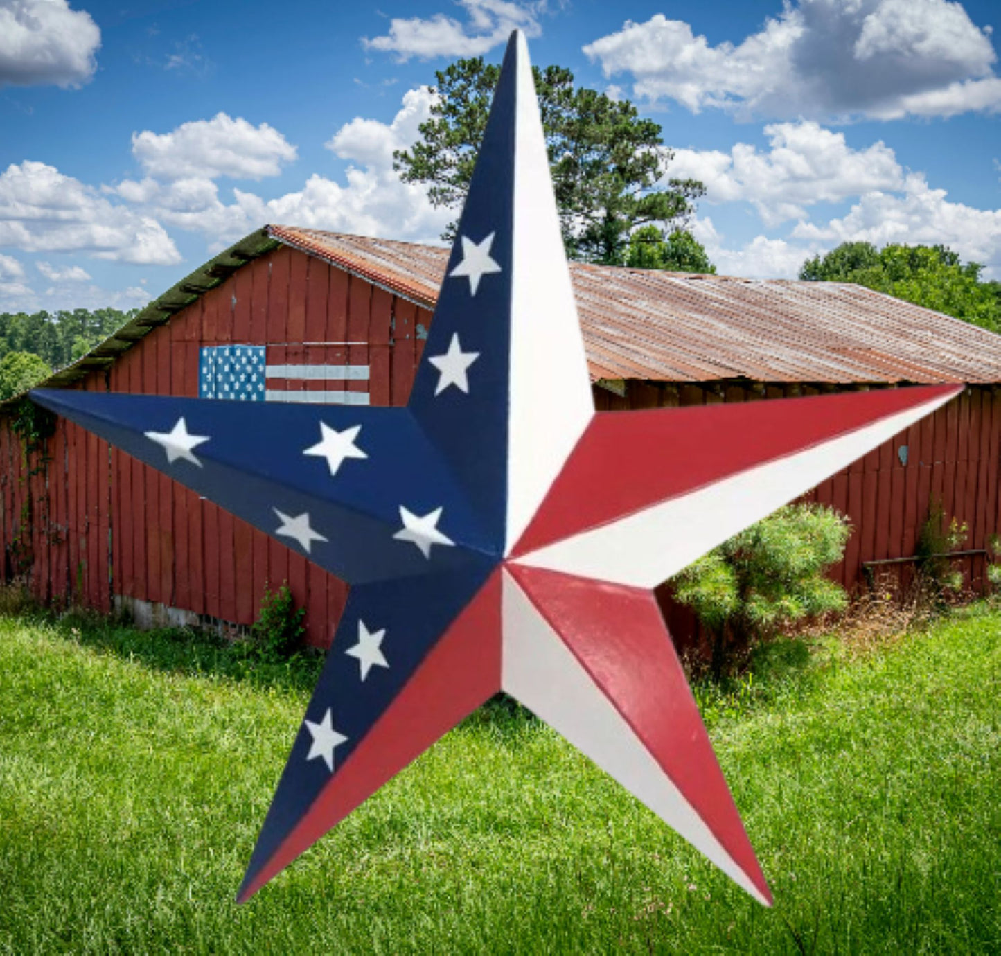 AMERICANA USA FLAG BARN STAR RED WHT BLUE PATRIOTIC METAL STAR HANDMADE 16",24",36" #EH13422