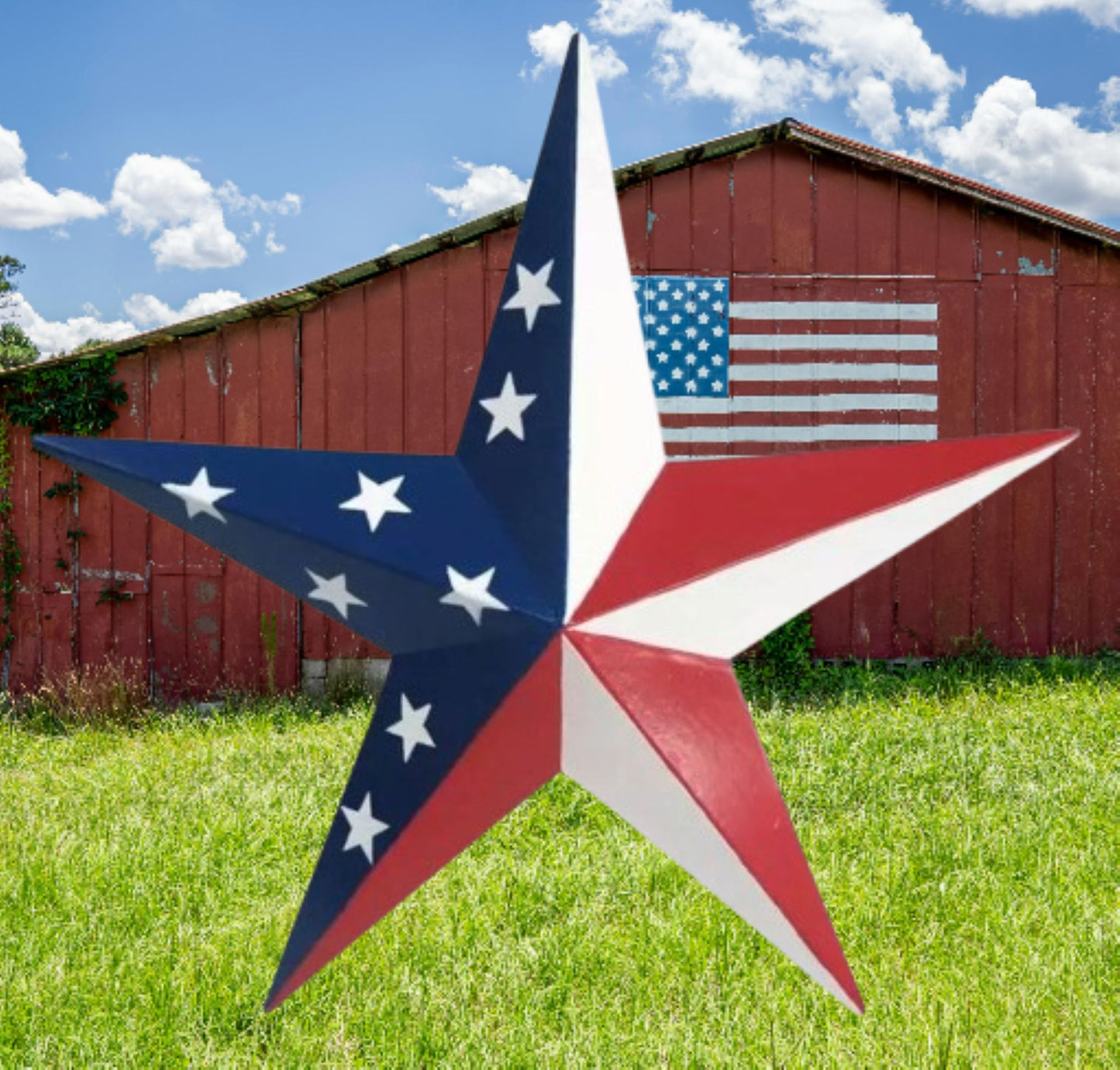 AMERICANA USA FLAG BARN STAR RED WHT BLUE PATRIOTIC METAL STAR HANDMADE 16",24",36" #EH13422