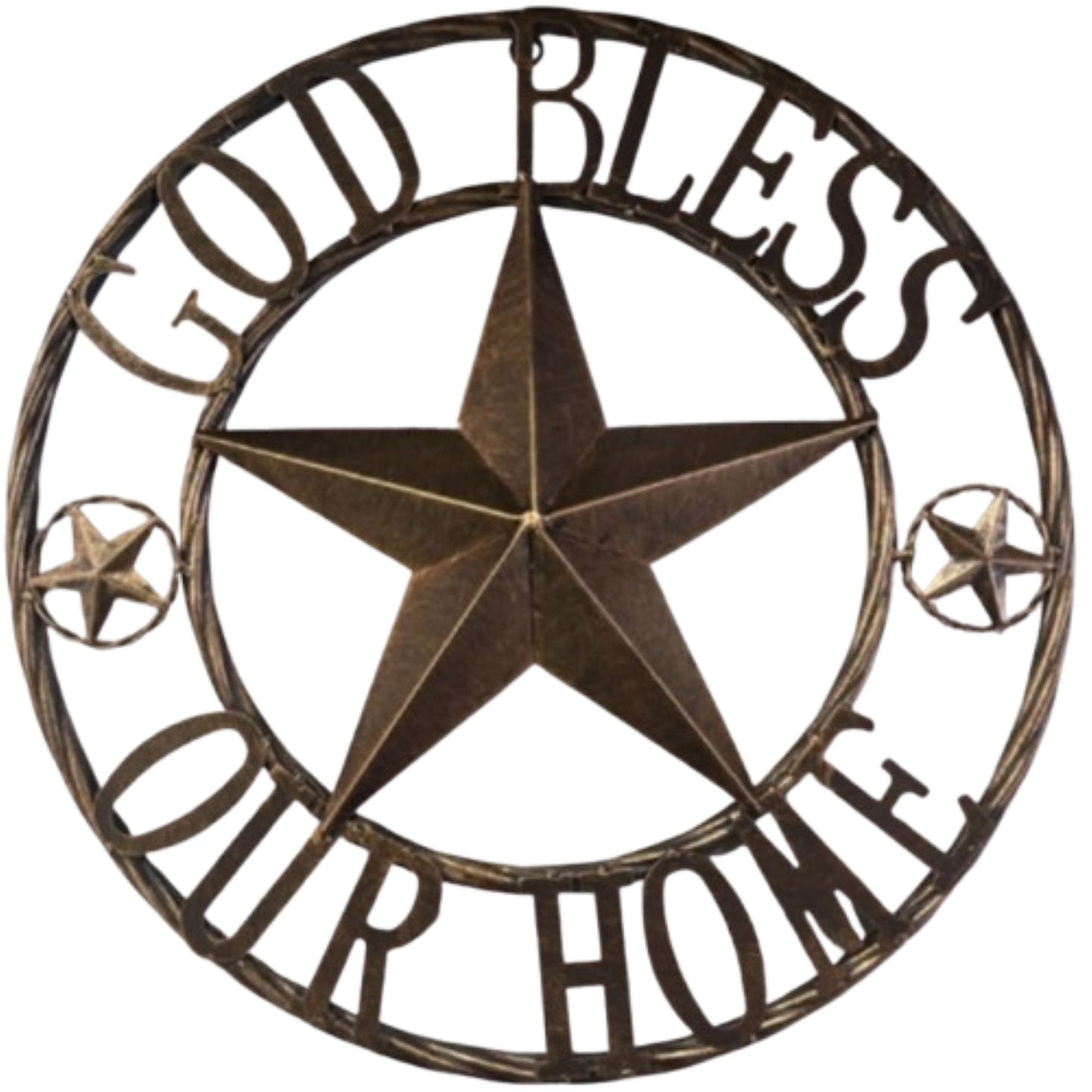 GOD BLESS OUR HOME BARN STAR METAL LONE STAR TWISTED ROPE RING RUSTIC BRONZE WESTERN HOME DECOR HANDMADE #EH12955