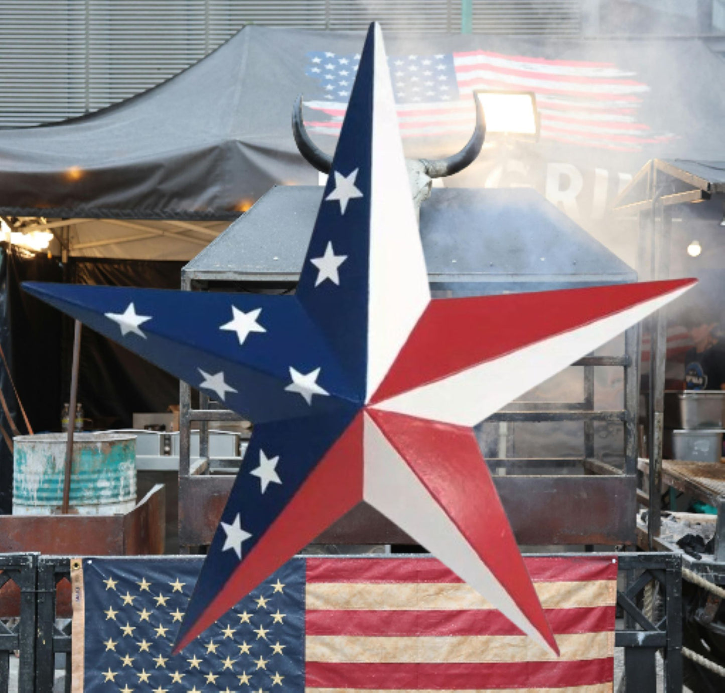 AMERICANA USA FLAG BARN STAR RED WHT BLUE PATRIOTIC METAL STAR HANDMADE 16",24",36" #EH13422