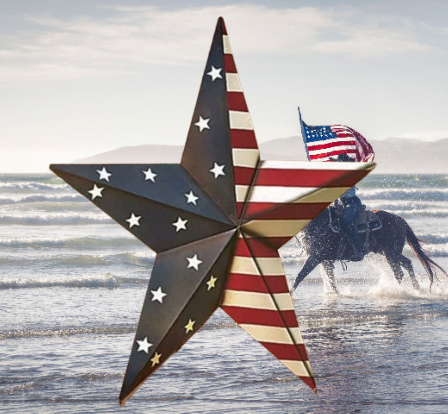 24" USA FLAG STAR RED WHITE & BLUE AMERICANA METAL BARN STAR METAL WALL ART HANDMADE TO ORDER #EH13492