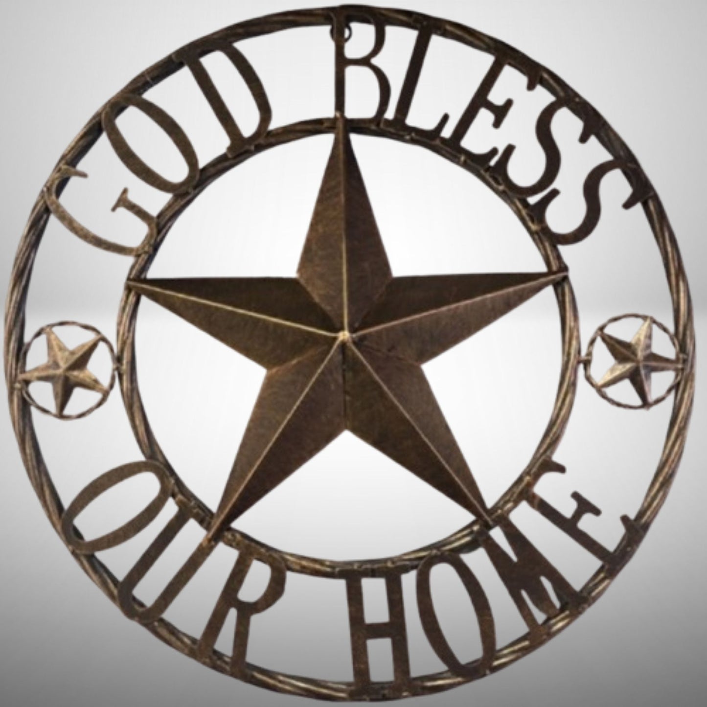 GOD BLESS OUR HOME BARN STAR METAL LONE STAR TWISTED ROPE RING RUSTIC BRONZE WESTERN HOME DECOR HANDMADE #EH12955