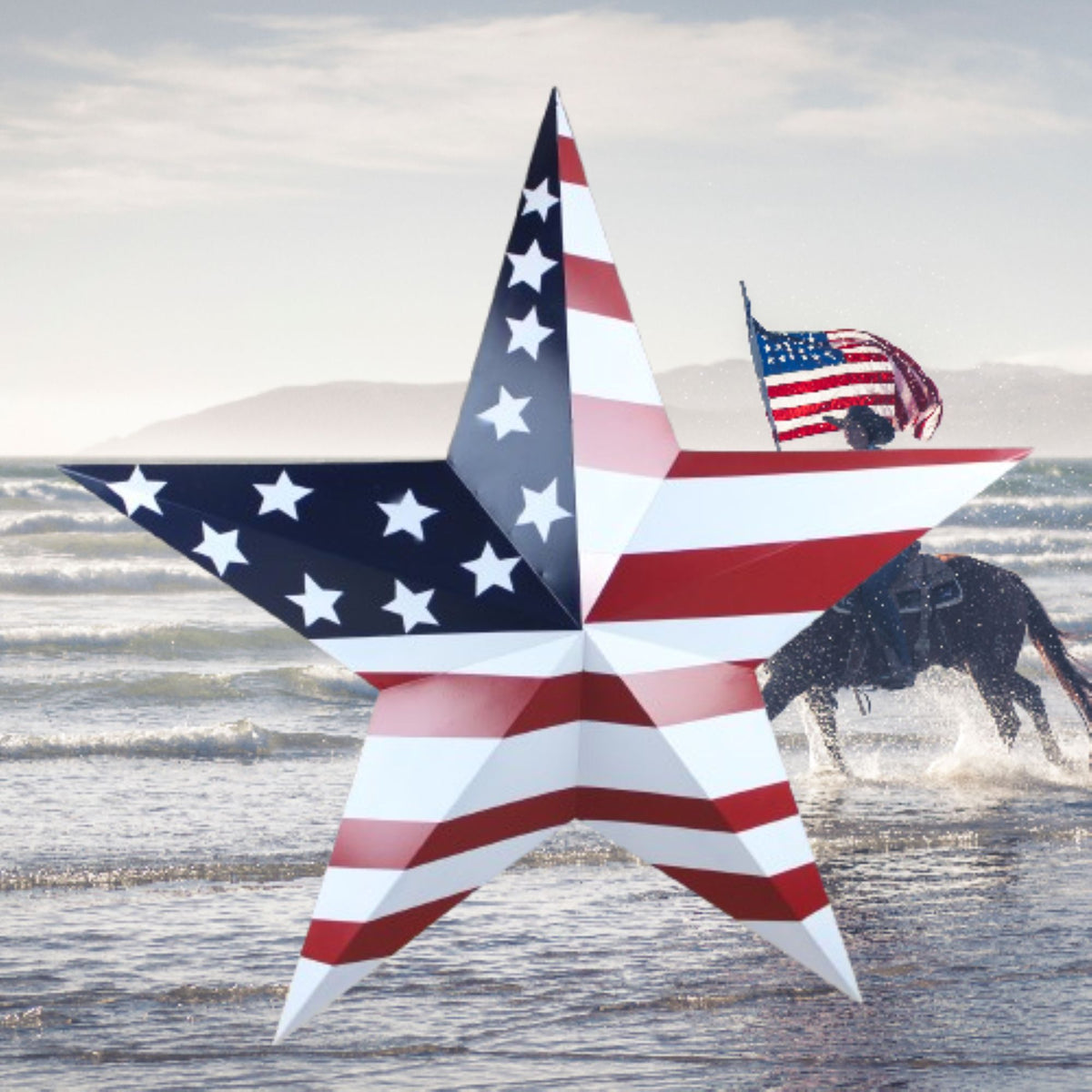 AMERICANA USA FLAG BARN STAR RED WHT BLUE STAR HANDMADE 12",24",36" #EH13297