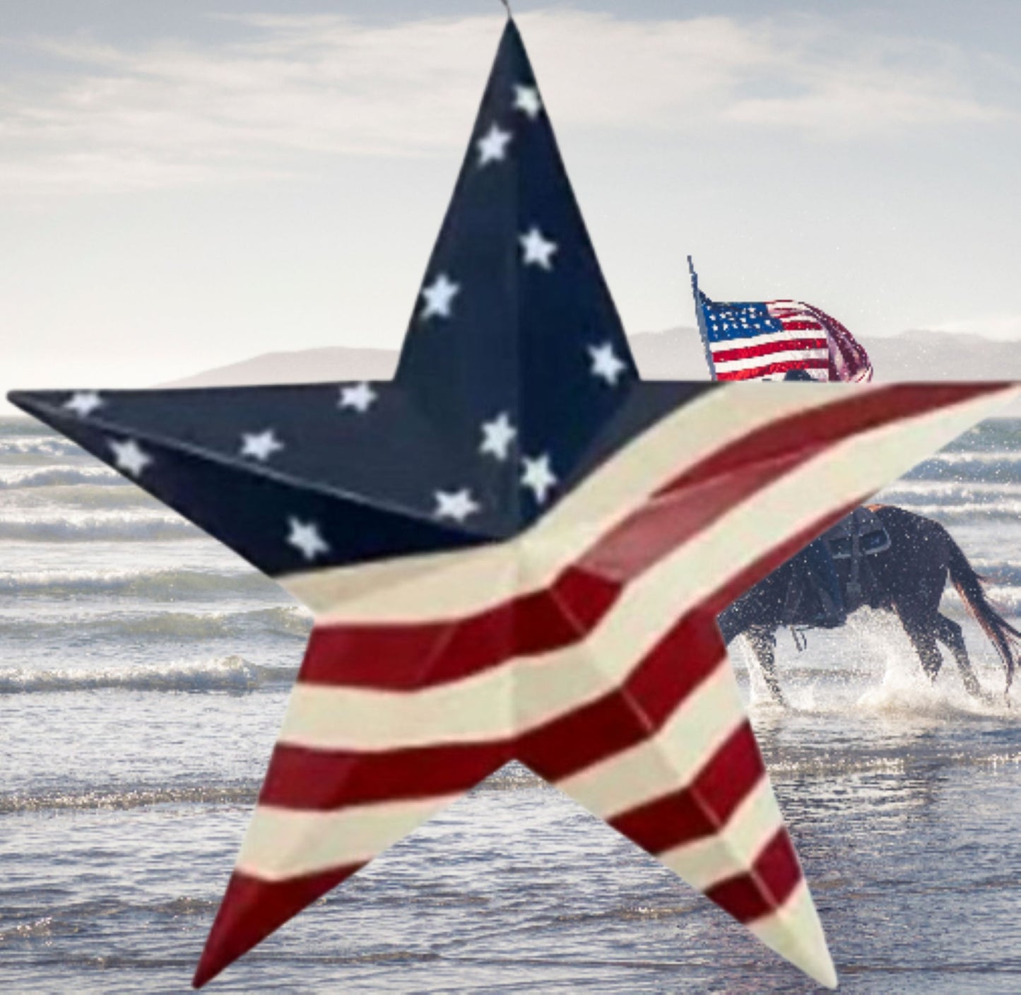 AMERICANA USA FLAG BARN STAR RED WHT BLUE STAR STYLE# 4 HANDMADE 16",24",36" #EH13470