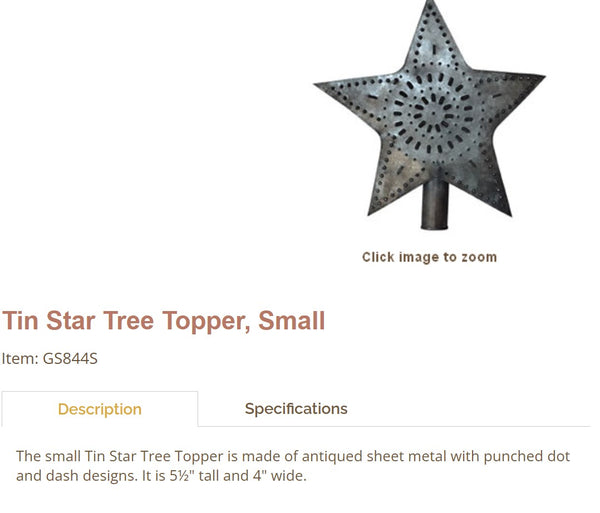 TIN STAR TREE TOPPER SMALL 5.5" CHRISTMAS ORNAMENTS WESTERN HOME DECOR NEW #EH13183
