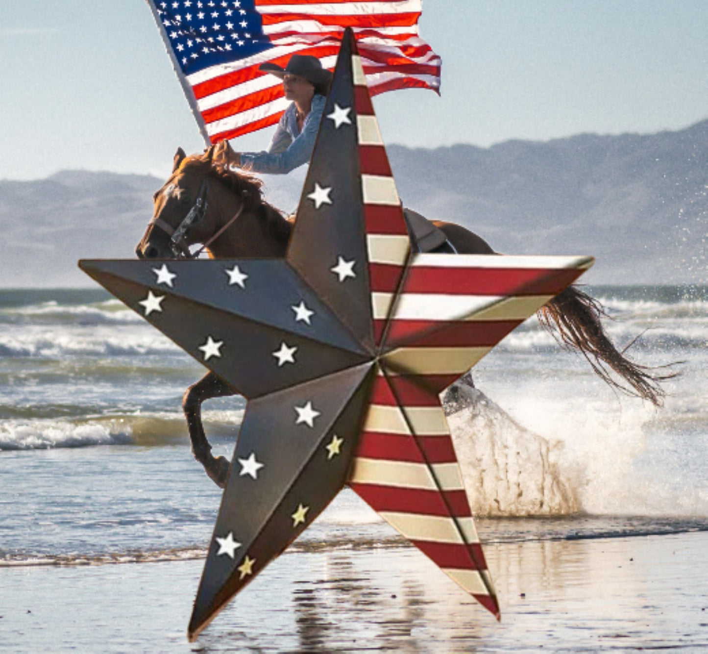 24" USA FLAG STAR RED WHITE & BLUE AMERICANA METAL BARN STAR METAL WALL ART HANDMADE TO ORDER #EH13492