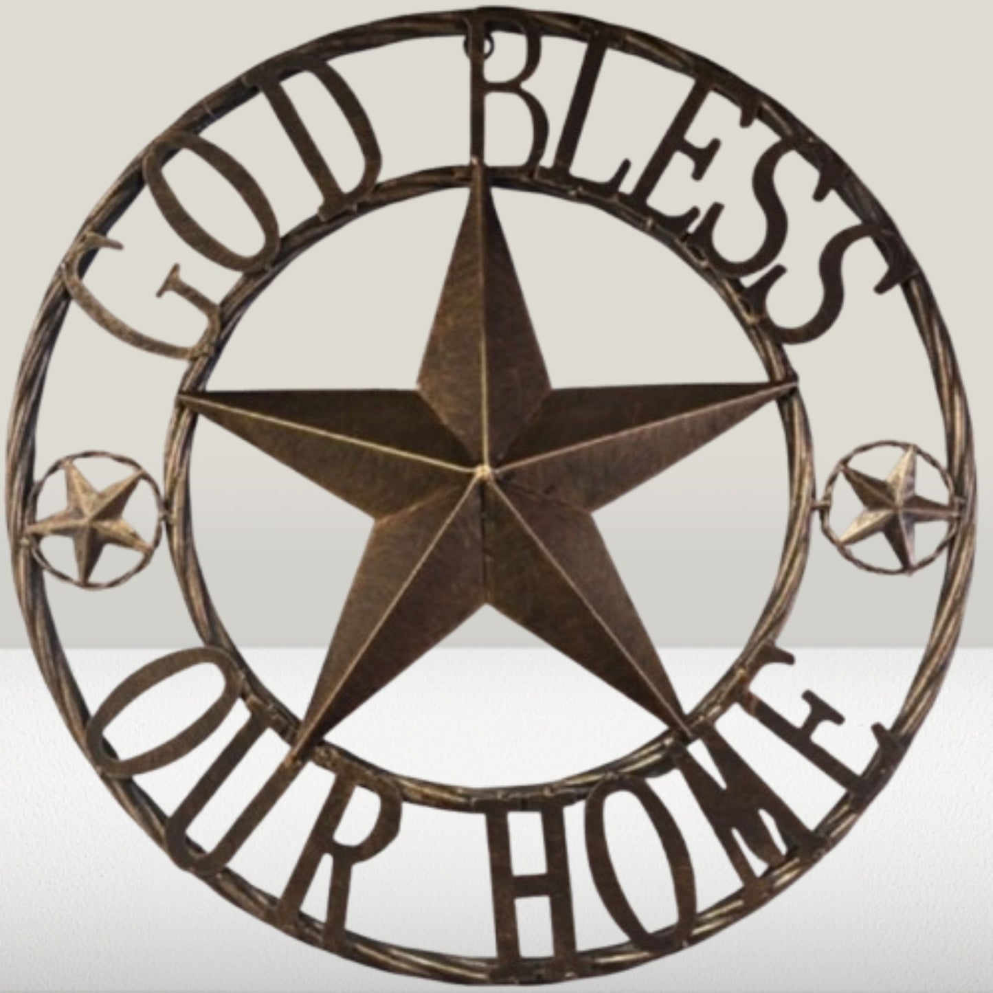 GOD BLESS OUR HOME BARN STAR METAL LONE STAR TWISTED ROPE RING RUSTIC BRONZE WESTERN HOME DECOR HANDMADE #EH12955